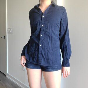Karen Scott Navy Button-up Slim Blouse Shirt
